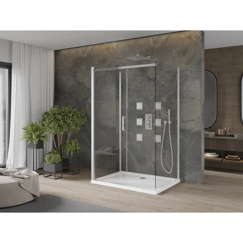 Dusjhjørne med Dusjbrett 3-veggs Skyvedør 140x80 Cm Gjennomsiktig Krom S2