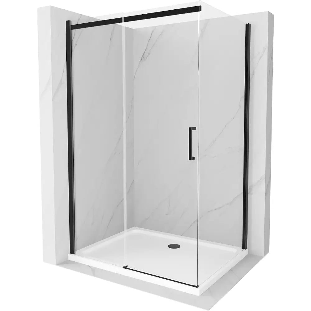 Dusjhjørne med Dusjbrett 130x80 Cm Skyvedør Gjennomsiktig Svart S2