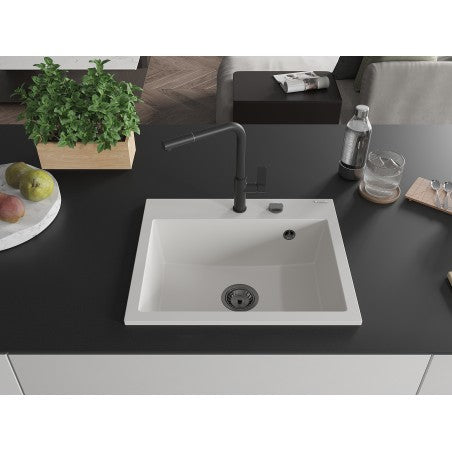 Oscar Kjøkkenvask 1 Kum 580 x 490 mm, Hvit, Vannlås Svart - 6519581000-20-B