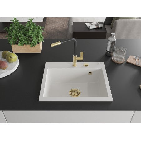 Oscar Kjøkkenvask 1 Kum 580 x 490 mm, Hvit, Vannlås Gull - 6519581000-20-G