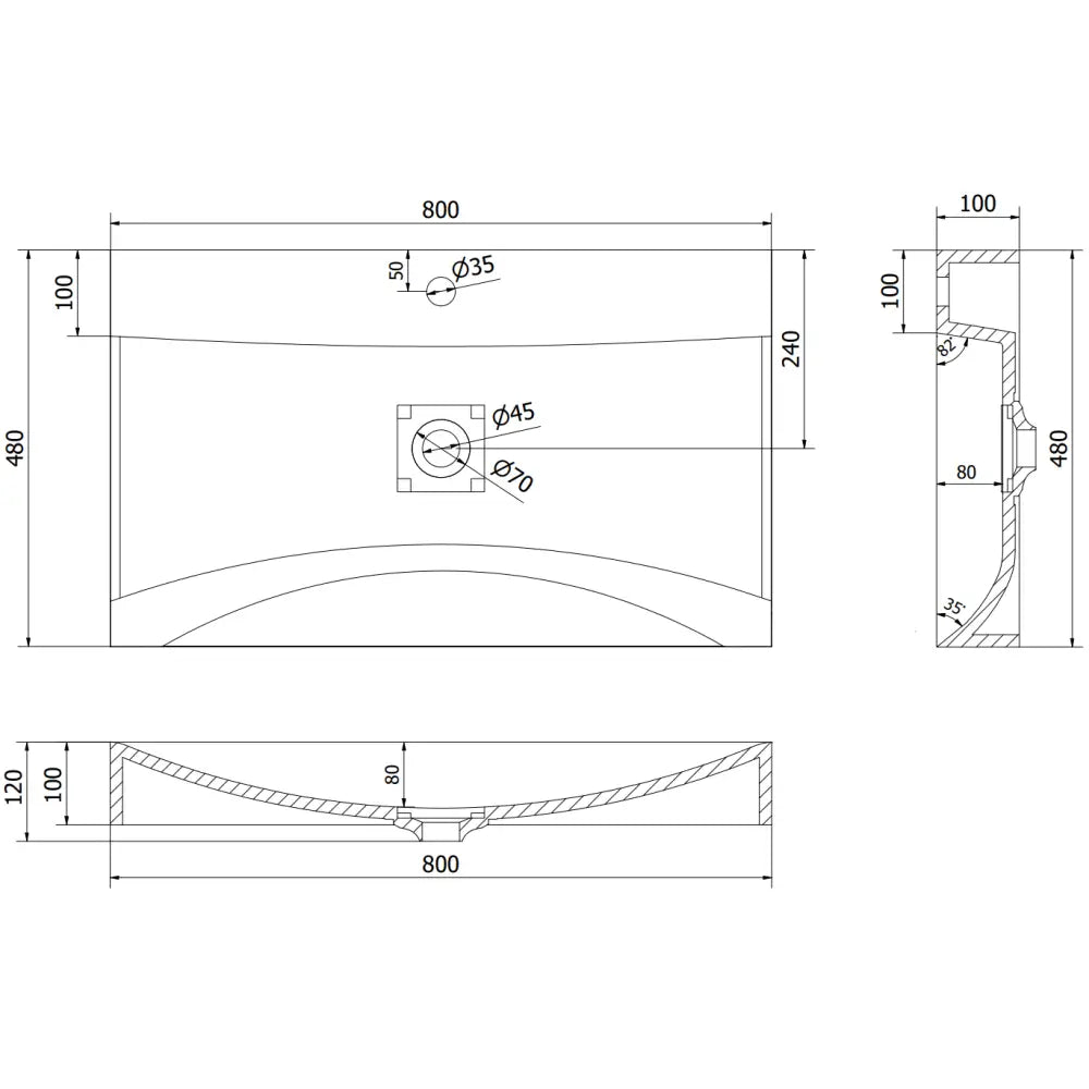 Poli Benkeplate Servant i Kompositt 1/o 80x48 Cm Svart