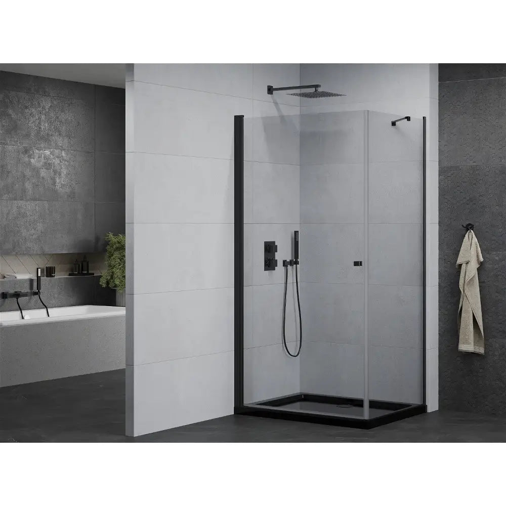 Dusjhjørne med Dusjbrett Svingdør 90x70 Cm Gjennomsiktig Svart