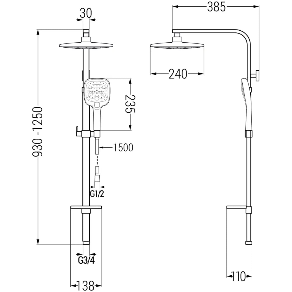 Dusjsett med Takdusj Hvit/krom S1