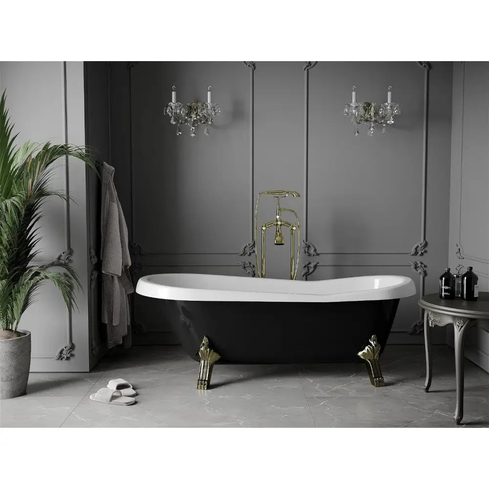 Retro Frittstående Badekar 170x75 Cm Hvitt/svart Gullben - 53251707575