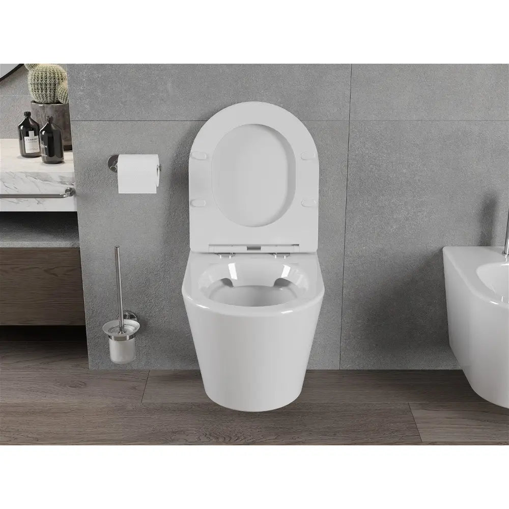 Rico rimfri toalettskål med soft-close slank sete, duroplast, hvit – bakvisning