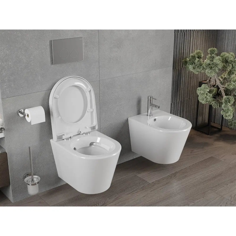 Rico toalettskål Rimless med soft-close sete, hardt duroplast, hvit - – detalj sete