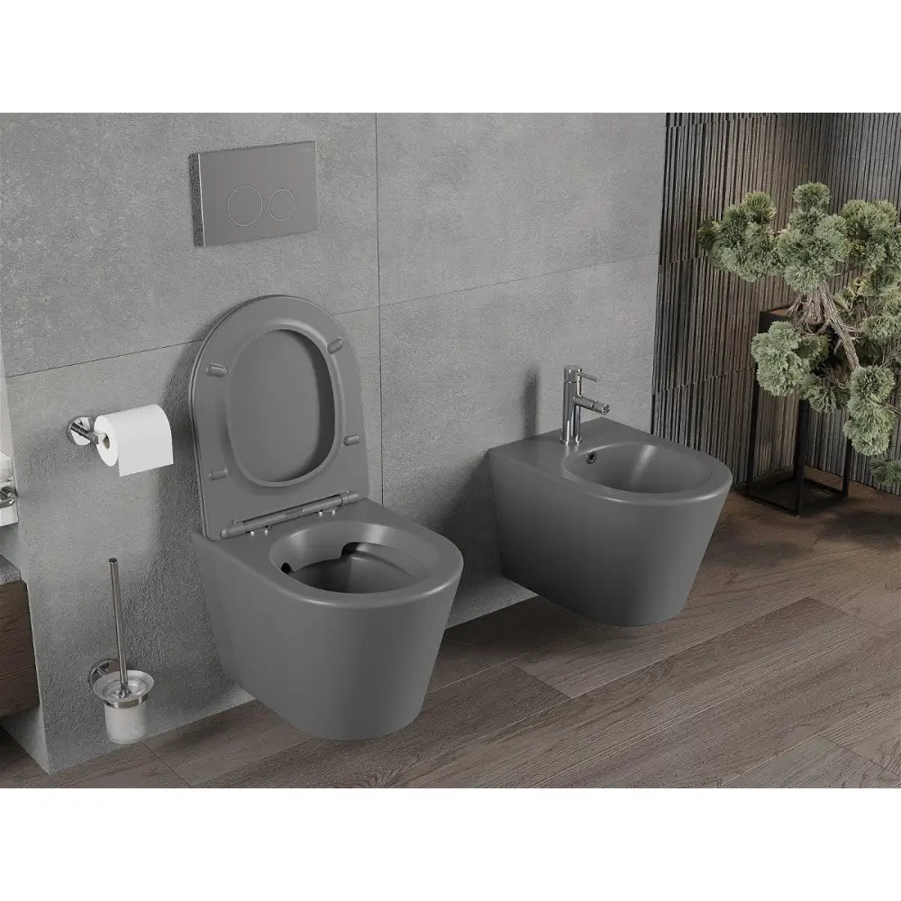 Rico toalettskål Rimless med soft-close slank sete, duroplast, mørkegrå matt - – detalj sete