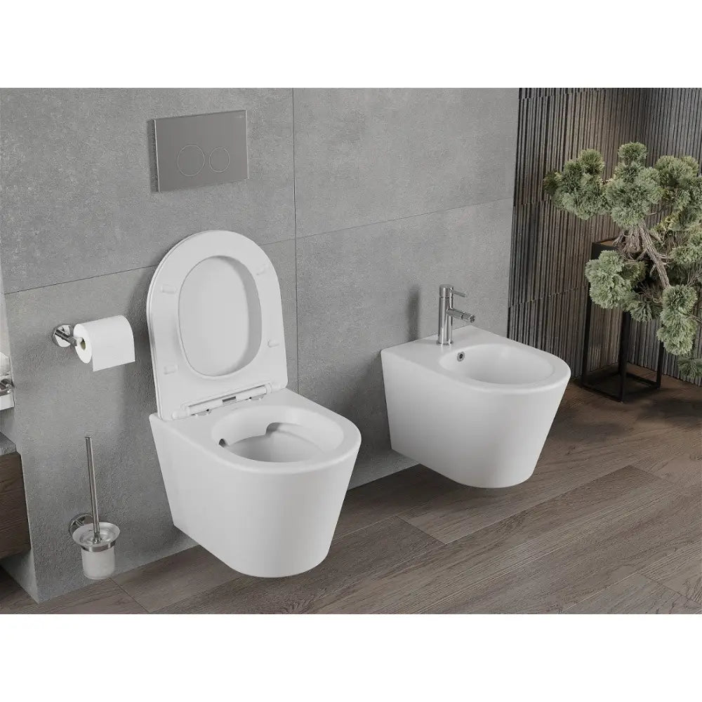 Rico toalettskål uten spylekant med soft-close slim sete, duroplast, matt hvit – detalj sete
