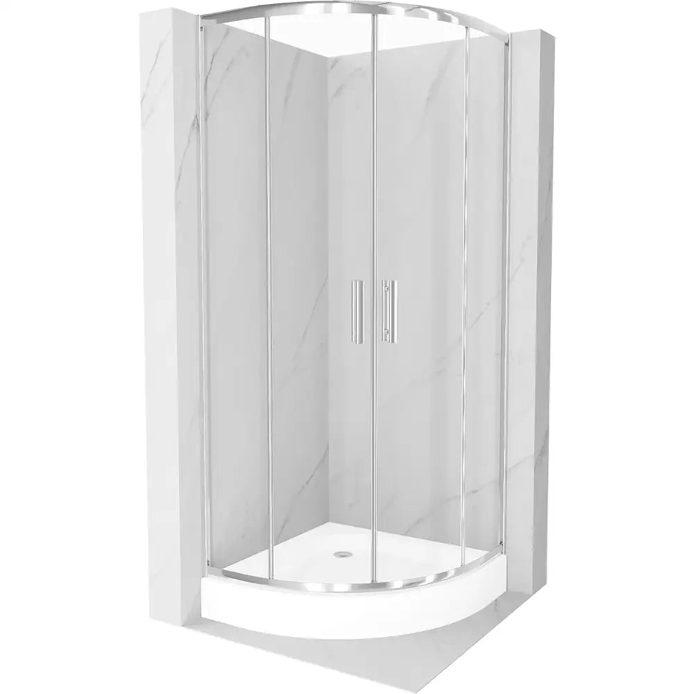 Dusjhjørne med Dusjbrett Halvrund 80x80 Cm Gjennomsiktig Krom S2
