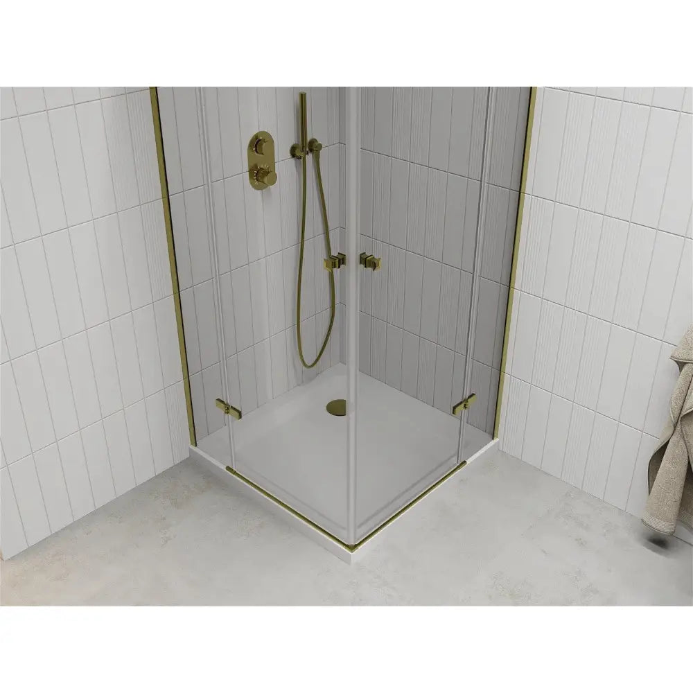 Dusjhjørne med Dusjbrett 70x70 Cm Gjennomsiktig Gull S3