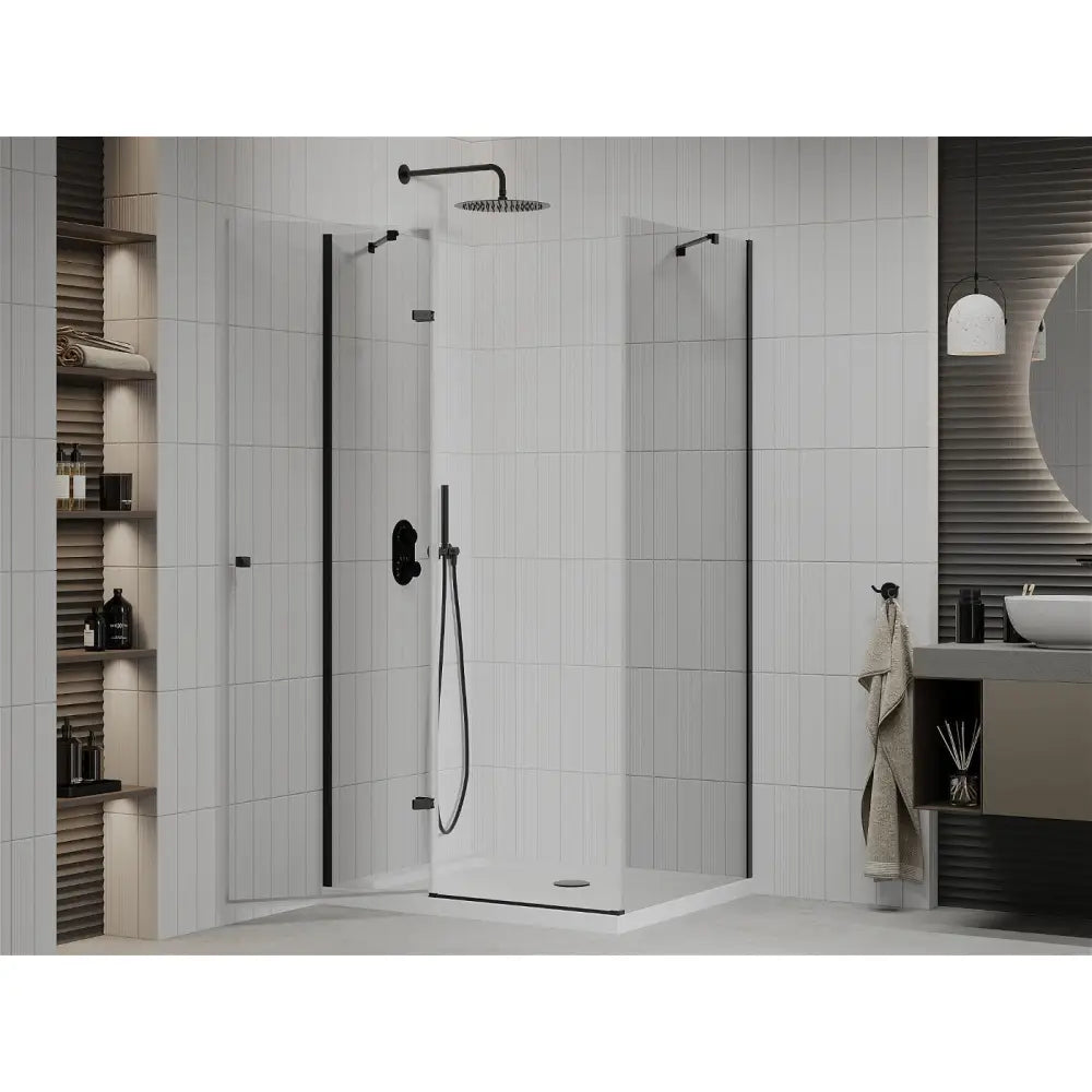 Dusjhjørne med Dusjbrett 100x90 cm, Gjennomsiktig, Svart - BadB