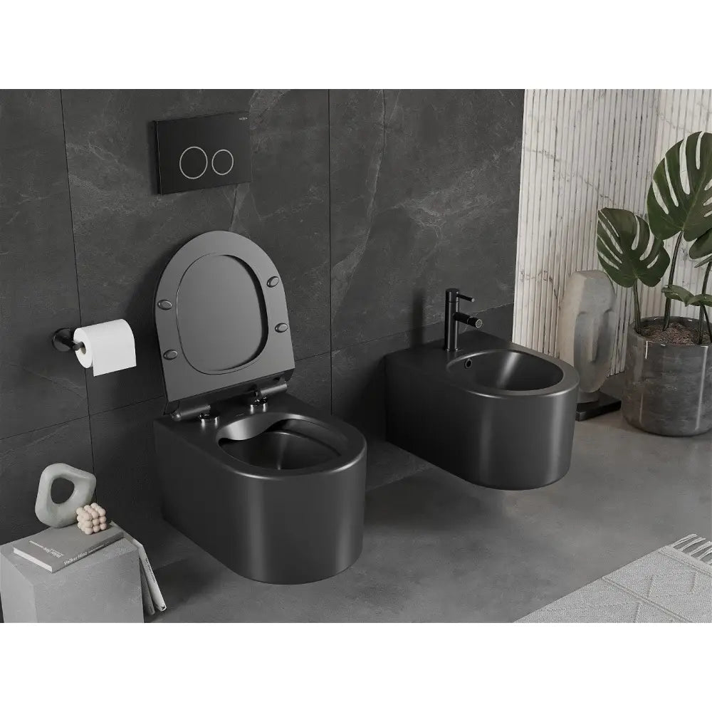 Sofia toalettskål Rimless med soft-close sete, slim, duroplast, matt svart – detalj sete