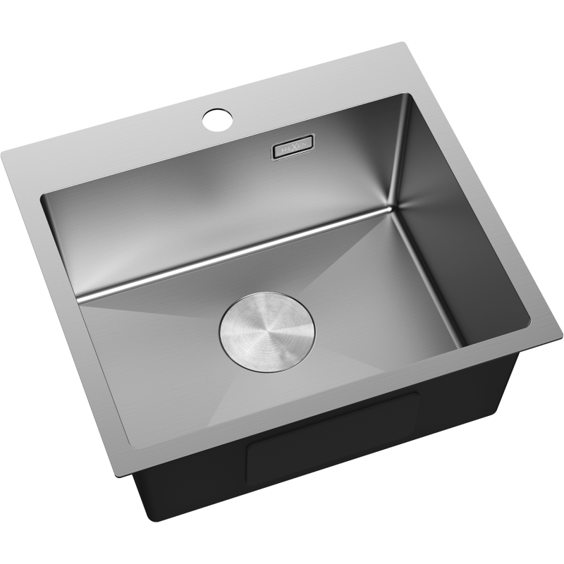 Stål Kjøkkenvask Mexen Solix 500 x 450 mm sett ovenfra med avrundede hjørner og hull til blandebatteri.