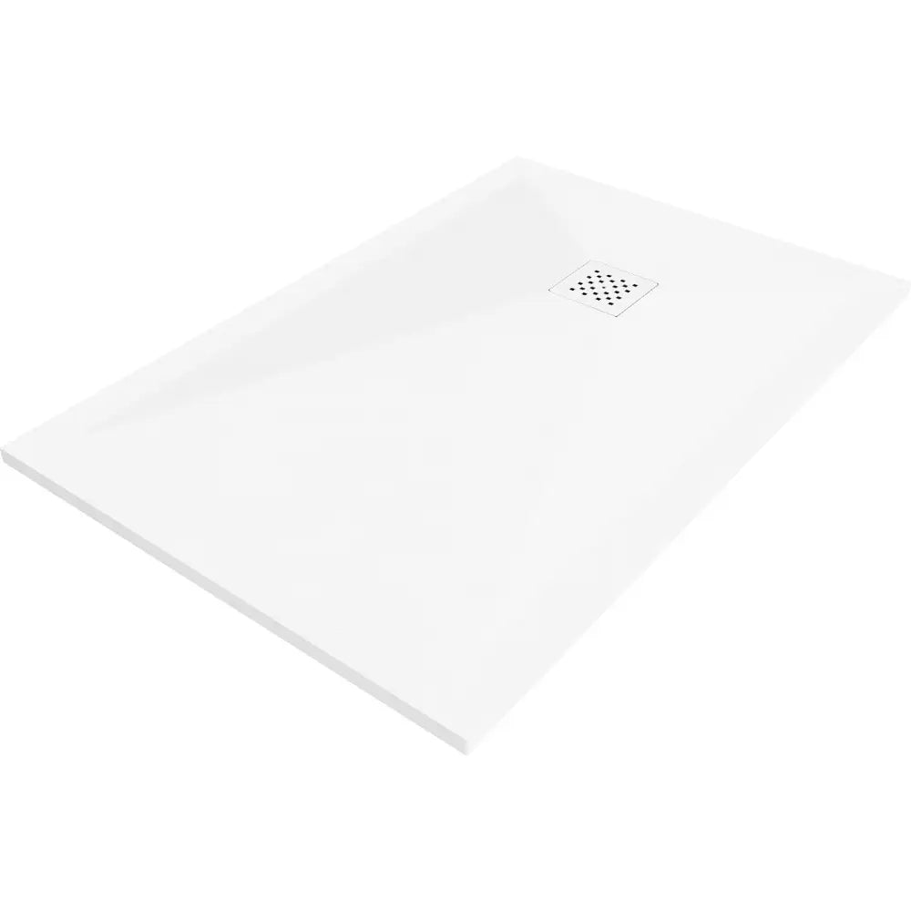 Stone + Kompositt Rektangulært Dusjbrett 140x70 Cm Hvitt med Hvit Deksel - 44107014-w