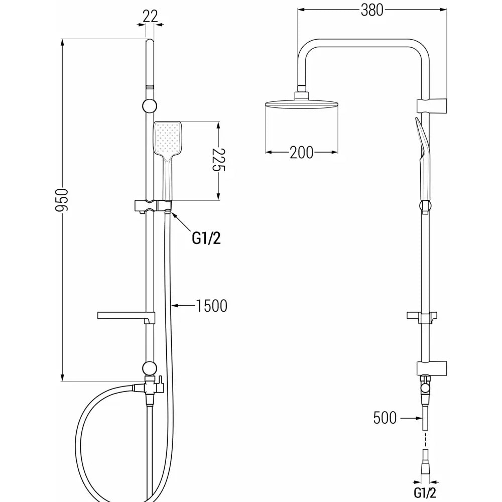Dusjsett med Overflate Montering Inkludert Regndusj og Dusjbatteri Krom