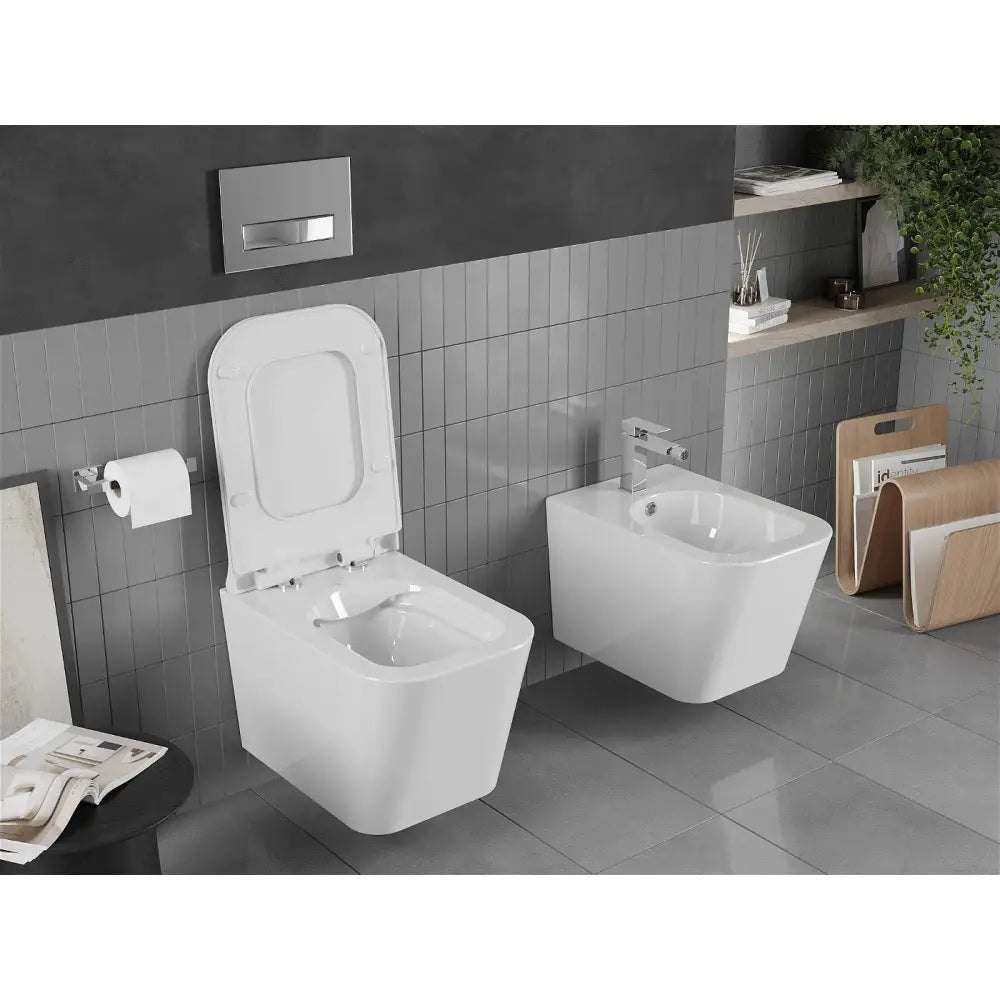 Teo toalettskål uten spylekant med slim soft-close sete, duroplast, hvit - – detalj sete
