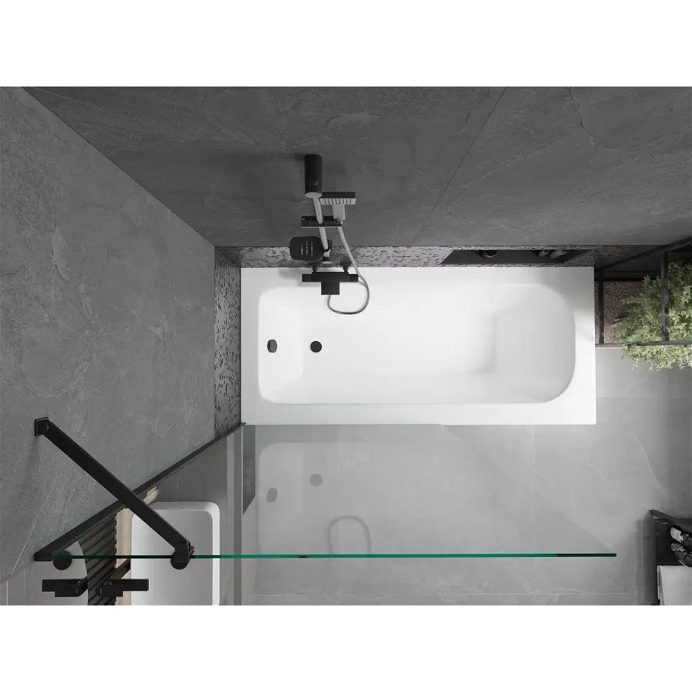 Vega Rektangulært Badekar 150x70 Cm med Kabinett og Enkeltfløyet 100 Cm Dusjvegg Gjennomsiktig Svart - 550115070x