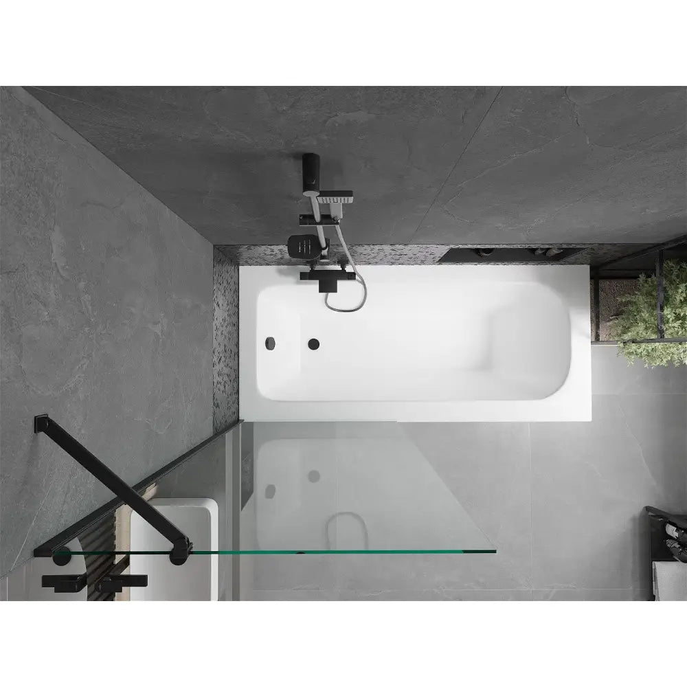 Vega Rektangulært Badekar 150x70 Cm med Kabinett og 1-dørs Dusjvegg 80 Cm Transparent Svart - 550115070x