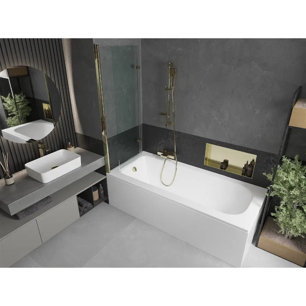 Vega Rektangulært Badekar 150x70 Cm med Kabinett og 2-delt Dusjvegg 120 Cm Gjennomsiktig Gull - 550115070x