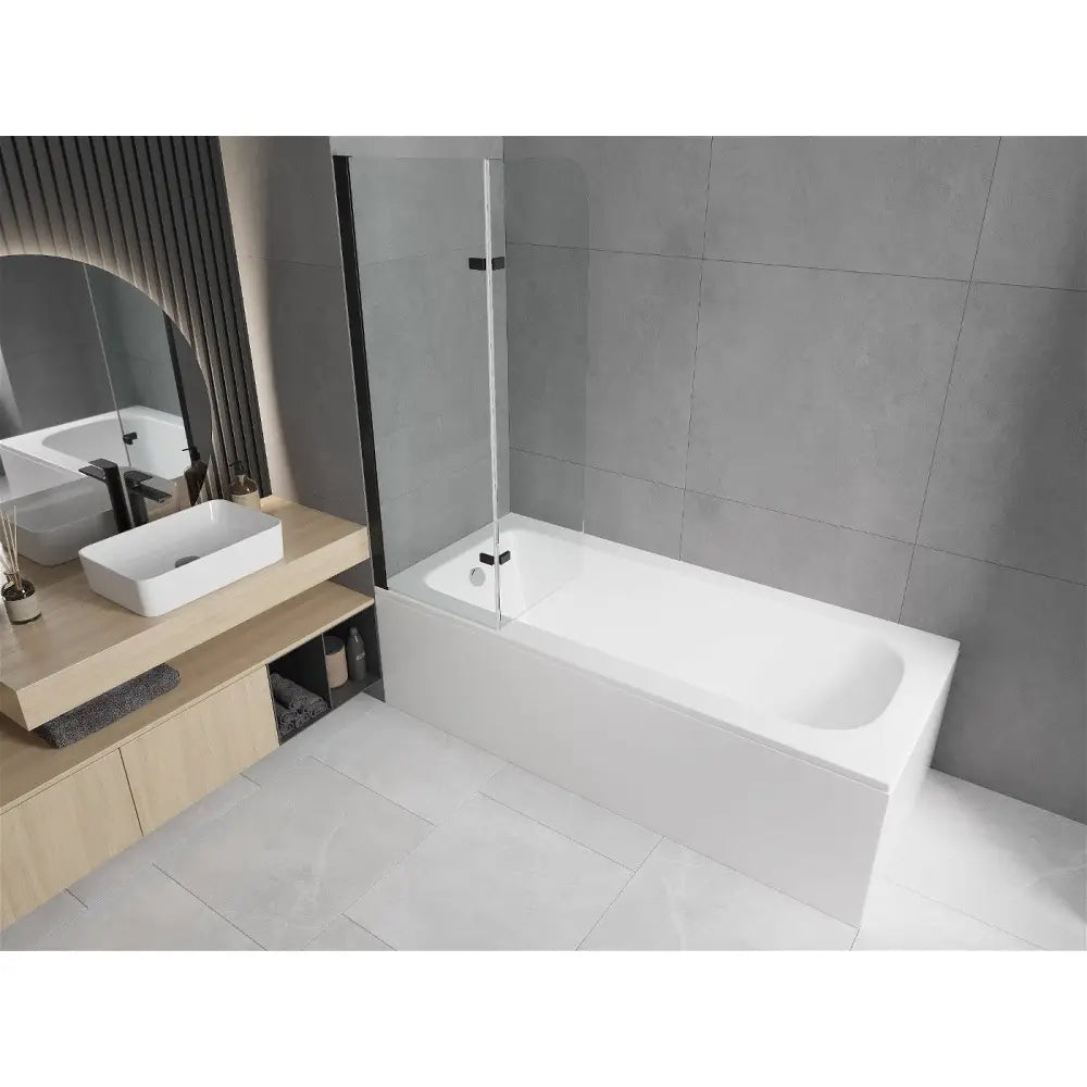 Vega Rektangulært Badekar 150x70 Cm med Kabinett og 2-delt 80 Cm Dusjdør Gjennomsiktig Svart - 550115070x