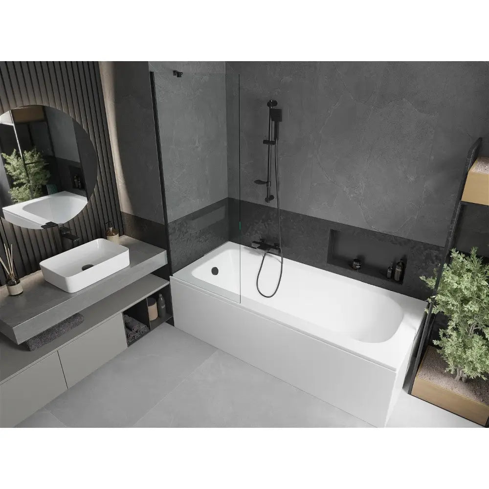 Vega Rektangulært Badekar 150x70 Cm med Kabinett og Enfløyet 70 Cm Dusjdør Gjennomsiktig Svart - 550115070x