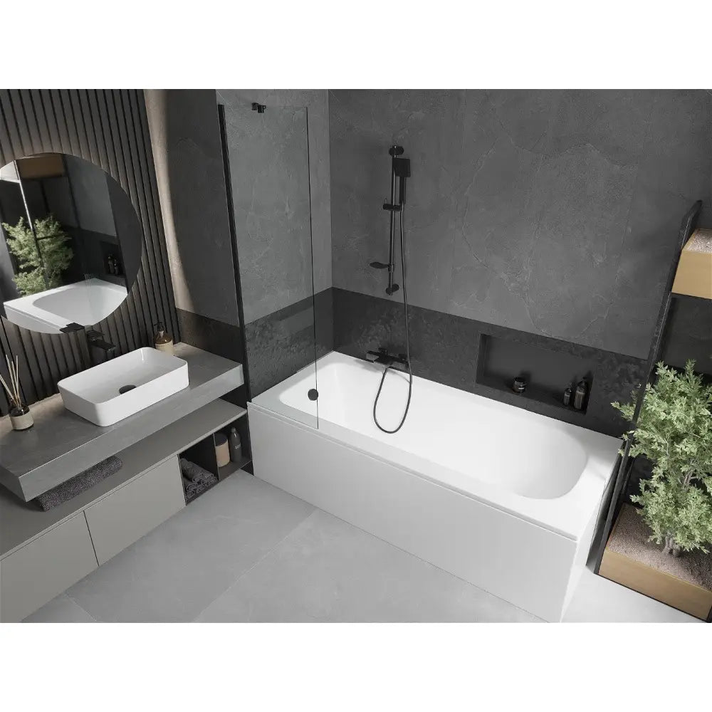 Vega Rektangulært Badekar 150x70 Cm med Kabinett og Enkelt 50 Cm Dusjdør Gjennomsiktig Svart - 550115070x