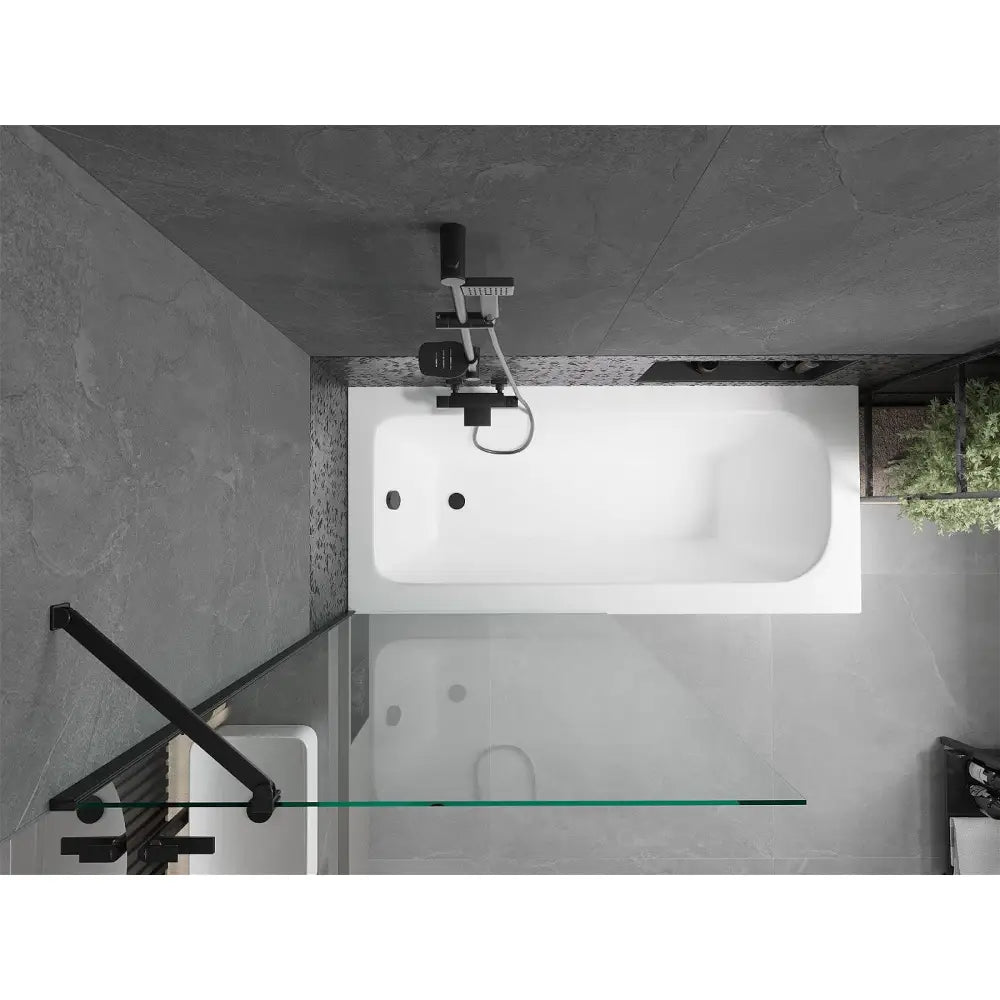 Vega Rektangulært Badekar 160x70 Cm med Kabinett og Enkeltdørs 90 Cm Skjerm Gjennomsiktig Svart - 550116070x