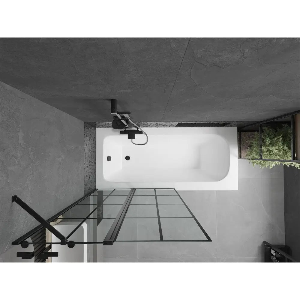 Vega Rektangulært Badekar 160x70 Cm med Kabinett og Enkeltfløyels Dørskjerm 100 Cm Svart Design - 550116070x