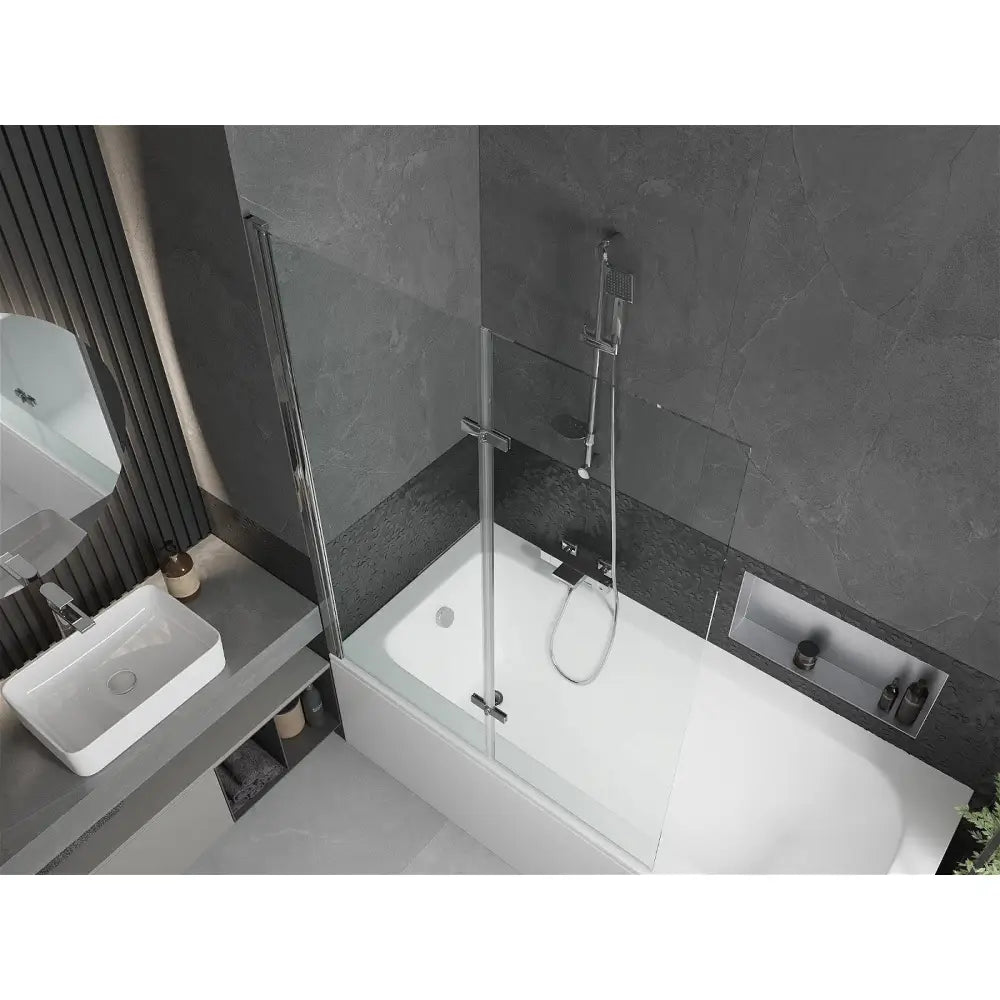 Vega Rektangulært Badekar 160x70 Cm med Kabinett og 2-delt Dusjvegg 120 Cm Gjennomsiktig Krom - 550116070x