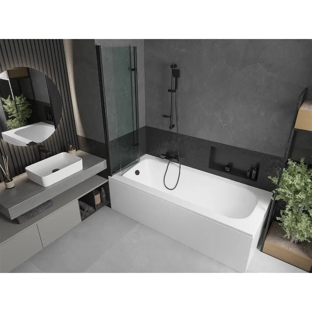 Vega Rektangulært Badekar 160x70 Cm med Kabinett og 2-dørs Dusjskjerm 100 Cm Gjennomsiktig Svart - 550116070x