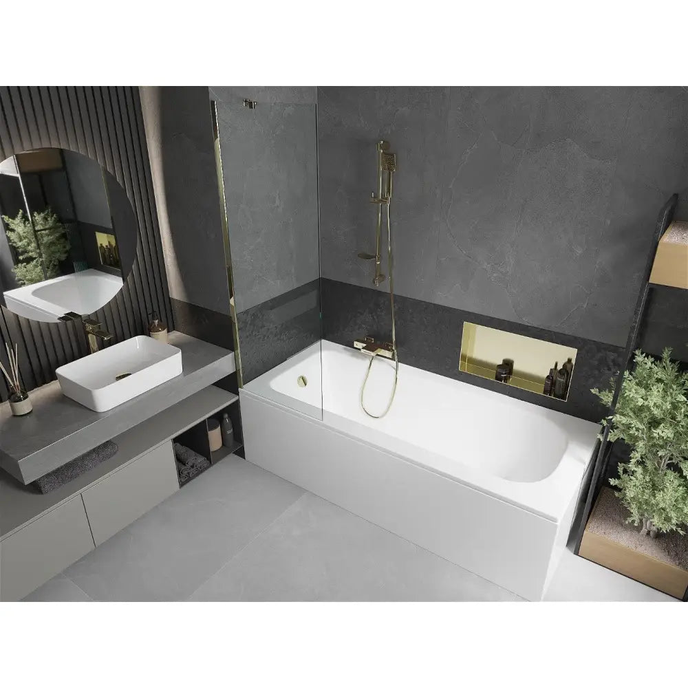 Vega Rektangulært Badekar 160x70 Cm med Kabinett og En-fløyet 60 Cm Skjerm Gjennomsiktig Gull - 550116070x