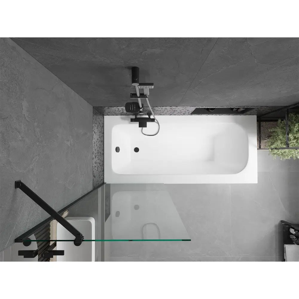 Vega Rektangulært Badekar 160x70 Cm med Kabinett og Ettviklet Dusjvegg 70 Cm Gjennomsiktig Svart - 550116070x