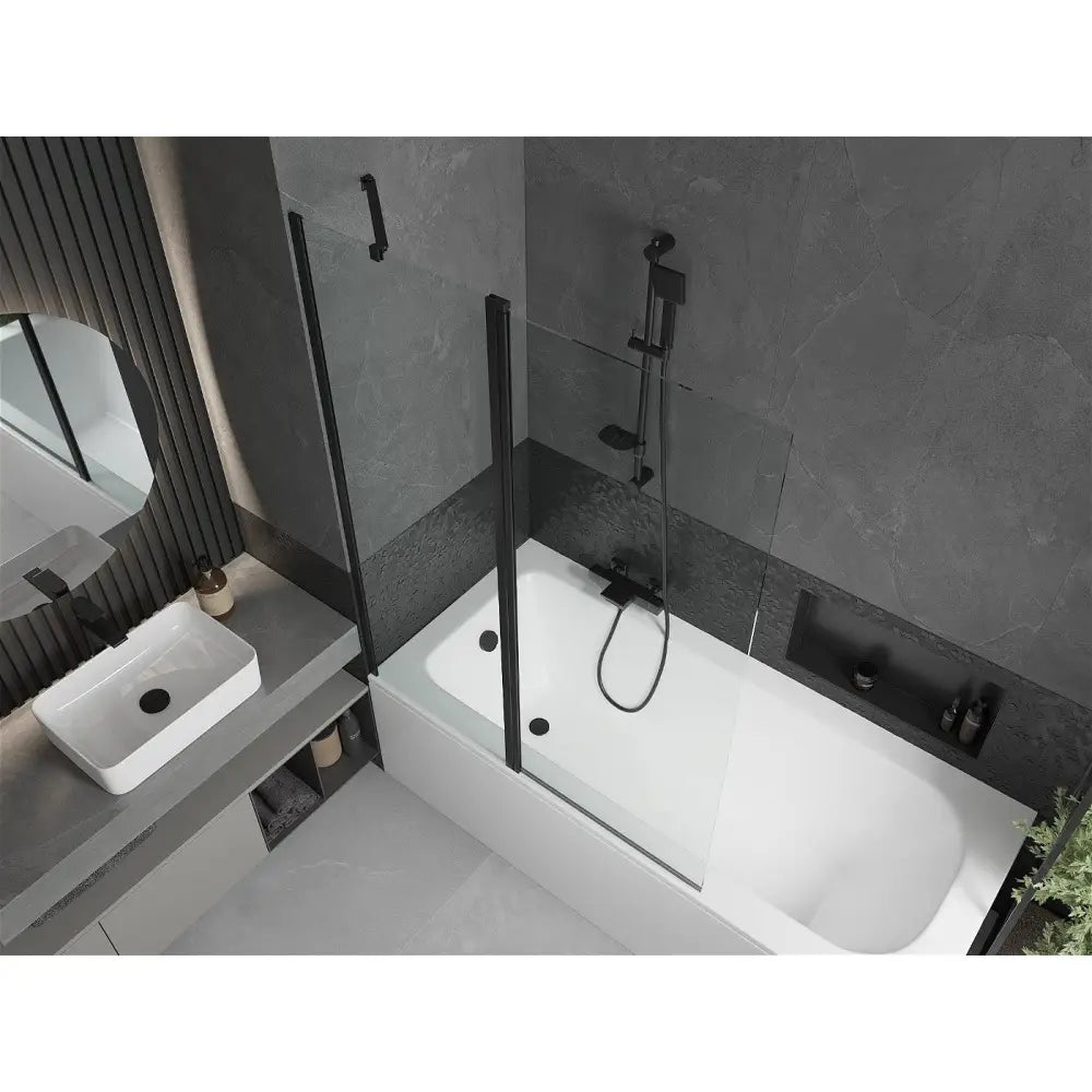 Vega Rektangulært Badekar 170x70 Cm med Kabinett og Enkeltfløyet Dusjvegg 120 Cm Gjennomsiktig Svart - 550117070x