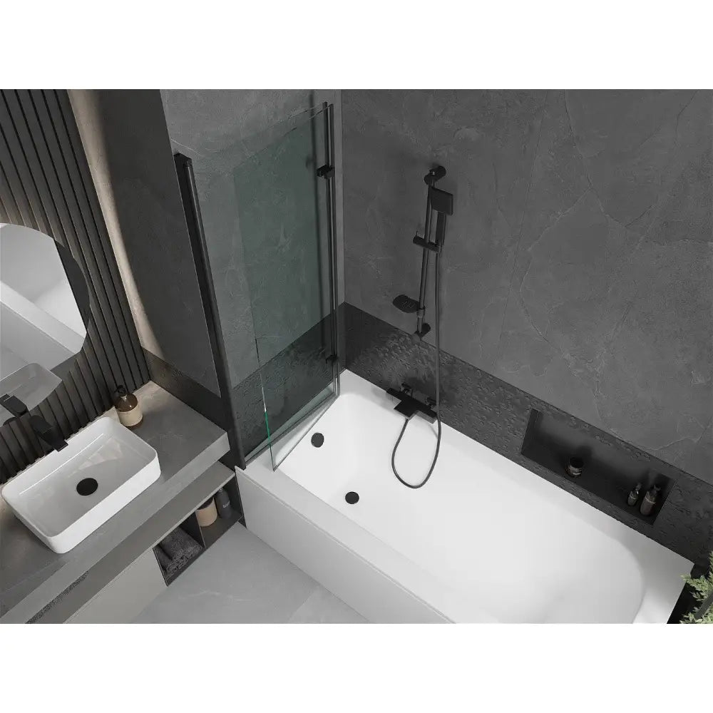 Vega Rektangulært Badekar 170x70 Cm med Kabinett og 2-delt Dusjvegg 120 Cm Gjennomsiktig Svart - 550117070x