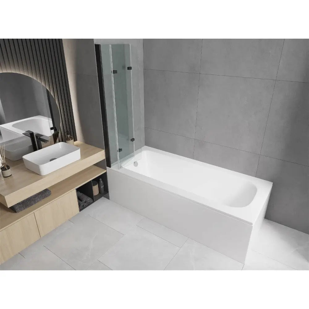 Vega Rektangulært Badekar 180x80 Cm med Kabinett og Tredelt Skjermbrett på 120 Cm Gjennomsiktig Svart - 550118080x