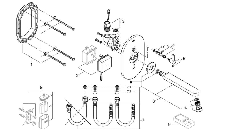 Sidevisning servantbatteri berøringsfritt innbyggings krom Grohe Eurosmart Cosmopolitan