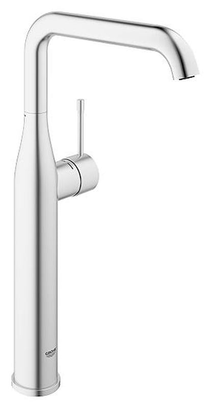 Nærbilde av betjening på servantbatteri høy børstet stål Grohe Essence New
