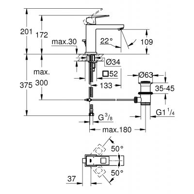 Servantbatteri i krom - Grohe Eurocube detalj