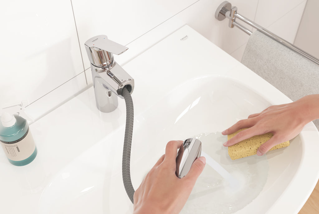 Servantbatteri Grohe Start med uttrekkbar tut visning fra siden