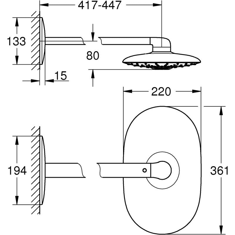 Bakside av takdusj sett krom Grohe Rainshower 360