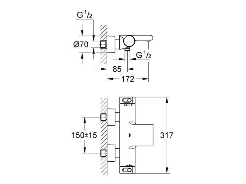 Termostat badekarbatteri krom Grohe Grohtherm 2000 bakside