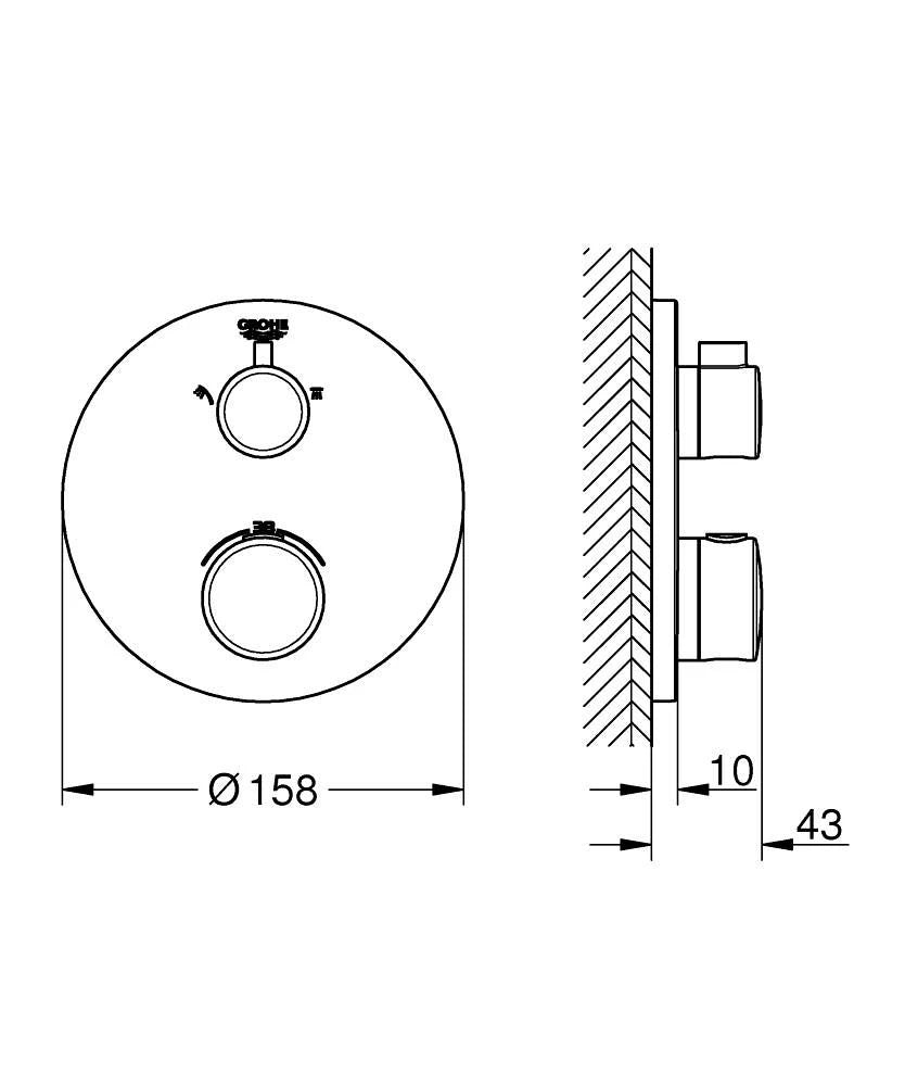 Termostat dusjbatteri innbyggings matt svart Grohe Grohtherm bakside