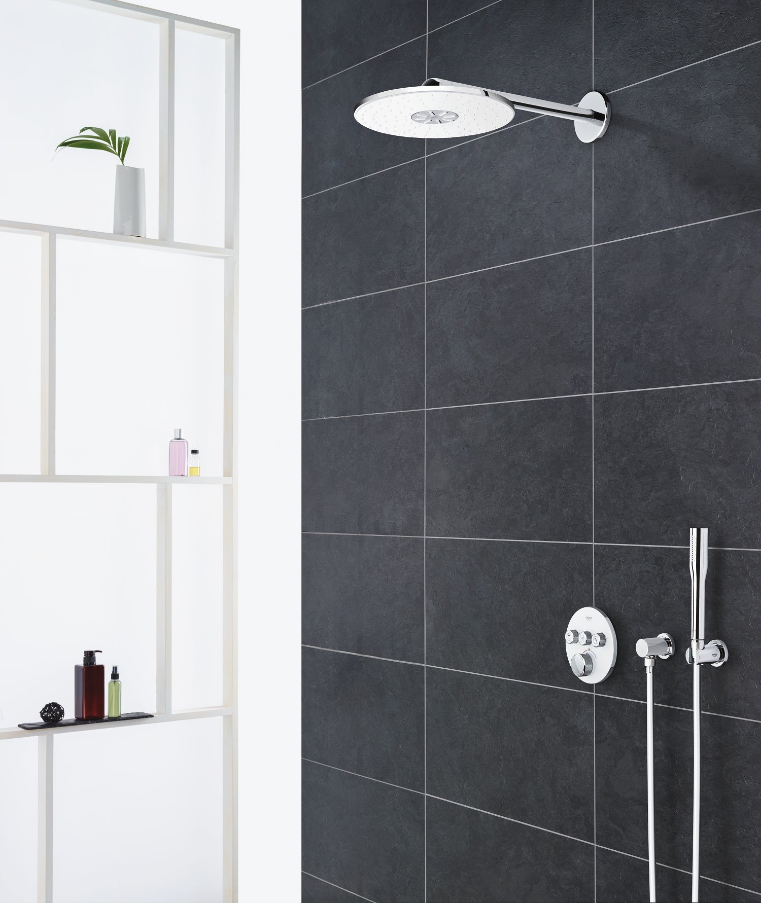 Termostat innbyggings tre uttak Moon White bakside