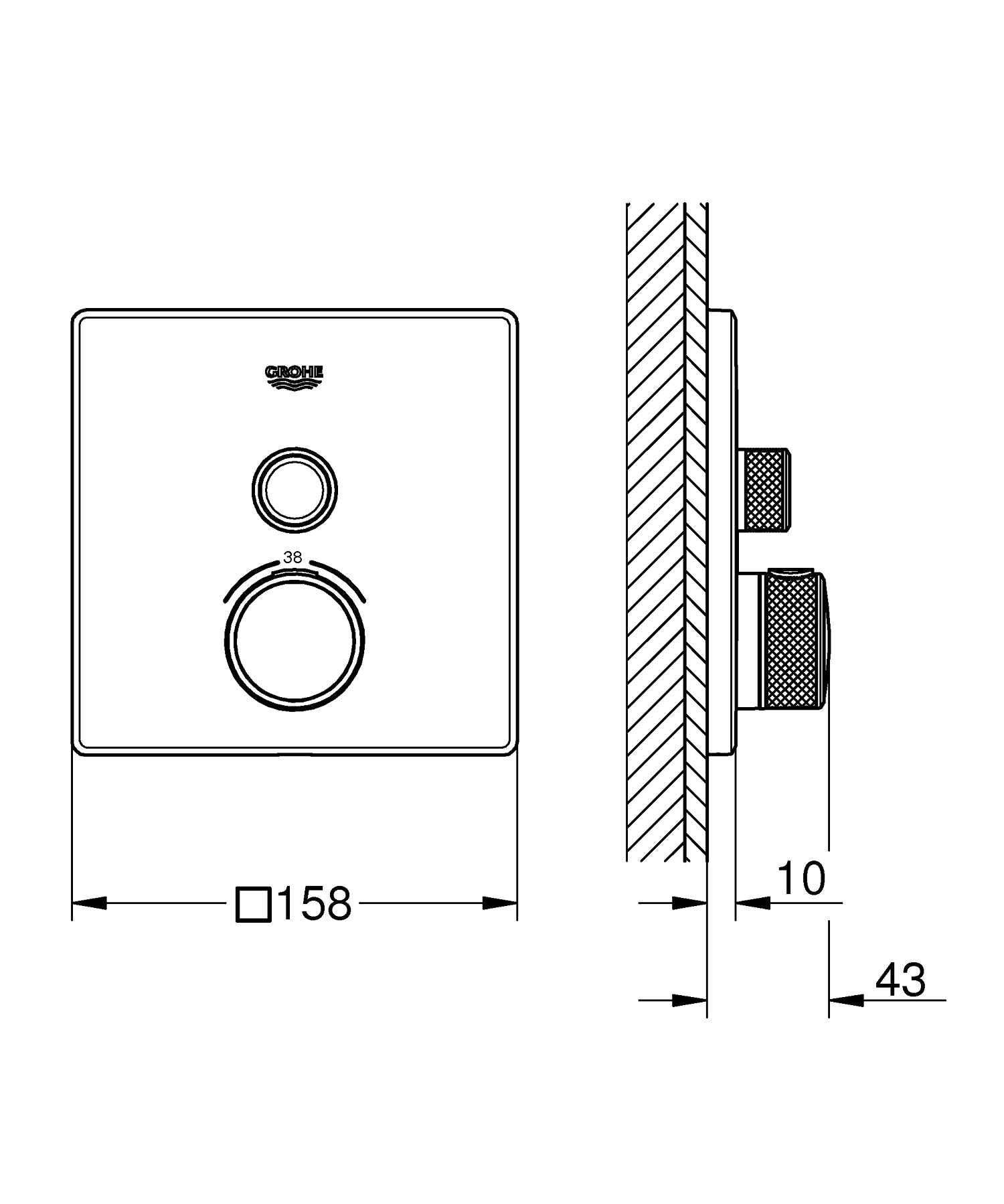 SmartControl bryter på termostat innbyggingsbatteri krom Grohe Grohtherm