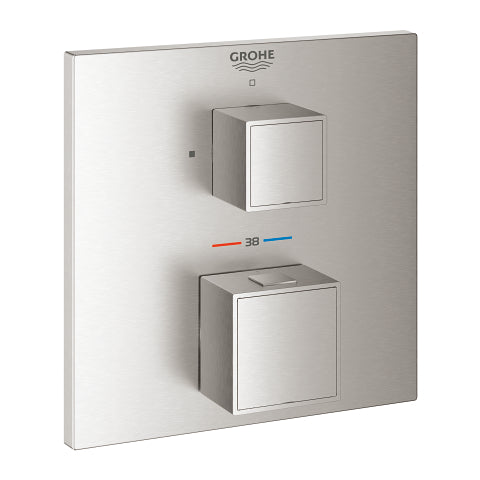 Termostatbatteri innbyggingsbatteri børstet stål Grohe Grohtherm Cube forside