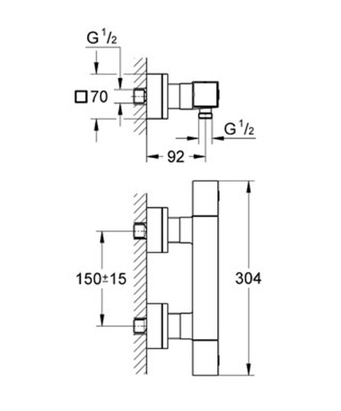 Termostatisk dusjbatteri krom Grohe Grohtherm Cube bakside