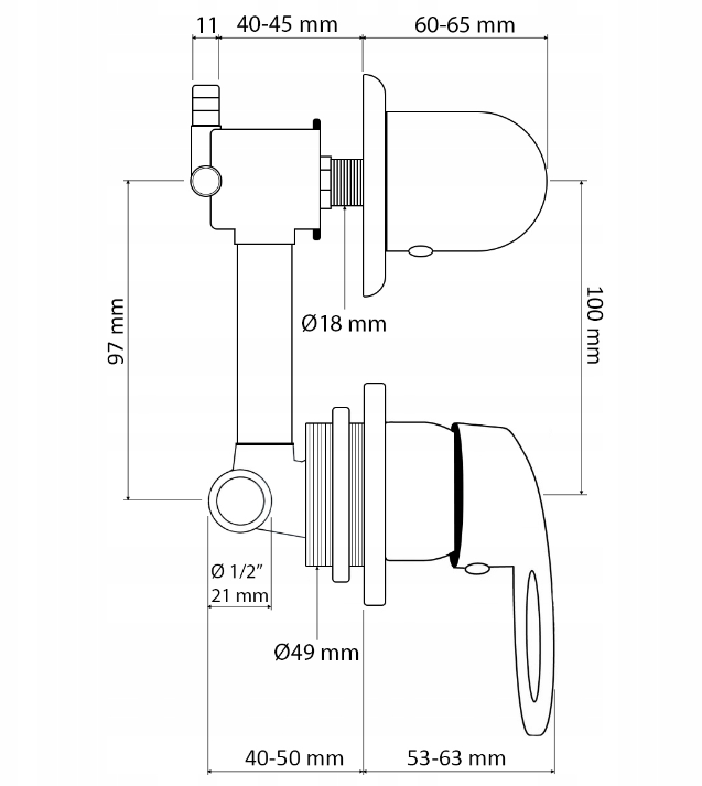 Batteri for massasjedusj 10 cm med 2 funksjoner