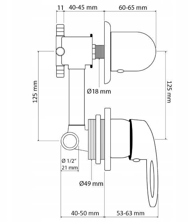 Batteri for massasjedusj 12,5 cm med 4 funksjoner