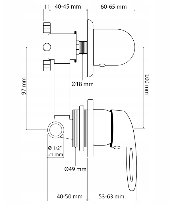 Batteri for massasjedusj 10 cm med 5 funksjoner