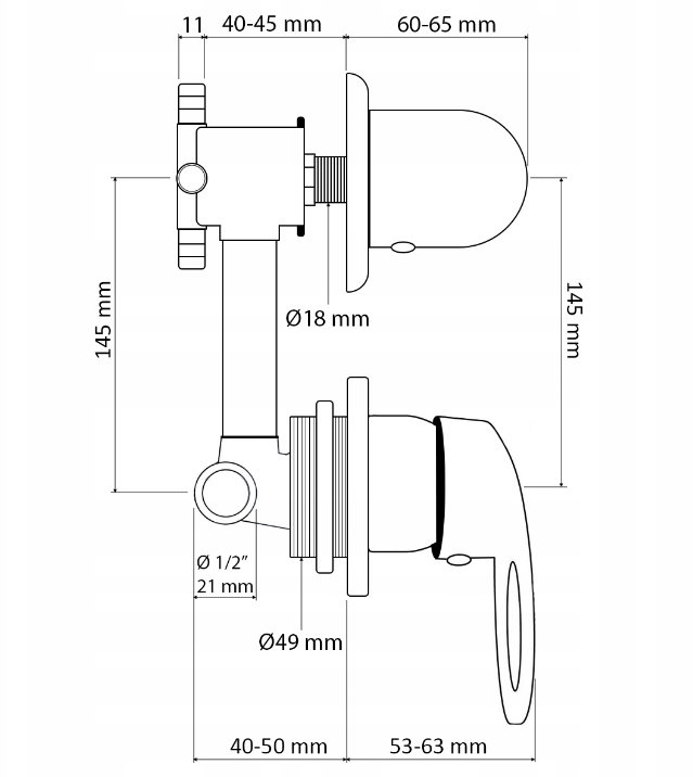 Batteri for massasjedusj 14,5 cm med 4 funksjoner